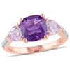 Thumbnail Image 1 of Amethyst and Diamond Accent Three Stone Ring in Sterling Silver with Rose Rhodium
