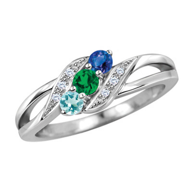 Mother's Birthstone and Diamond Accent Bypass Split Shank Ring in ...