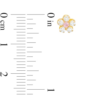 Child's Pink and White Cubic Zirconia Flower Stud Earrings in 14K Gold