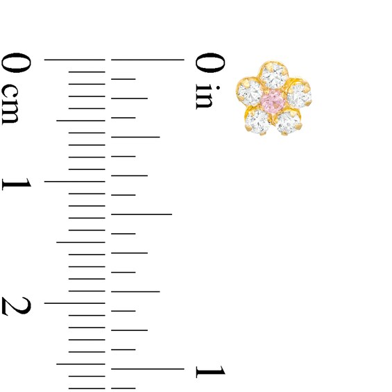 Child's Pink and White Cubic Zirconia Flower Stud Earrings in 14K Gold