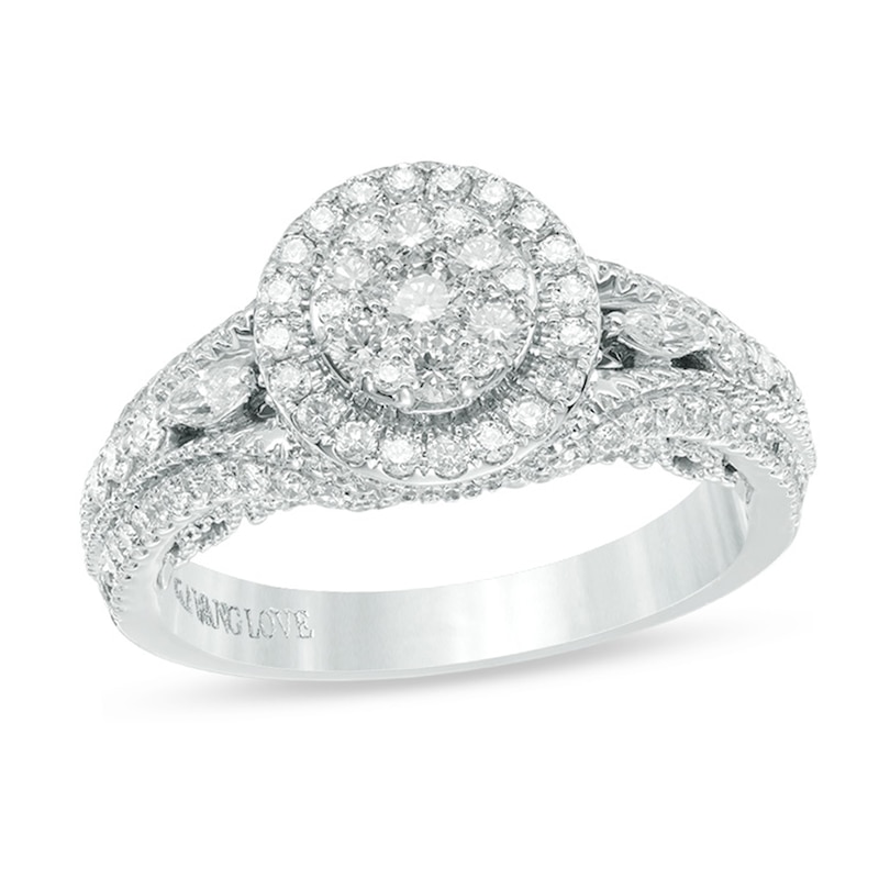 Vera Wang Love Collection 0.95 CT. T.W. Composite Diamond Vintage Style Split Shank Engagement Ring in 14K White Gold