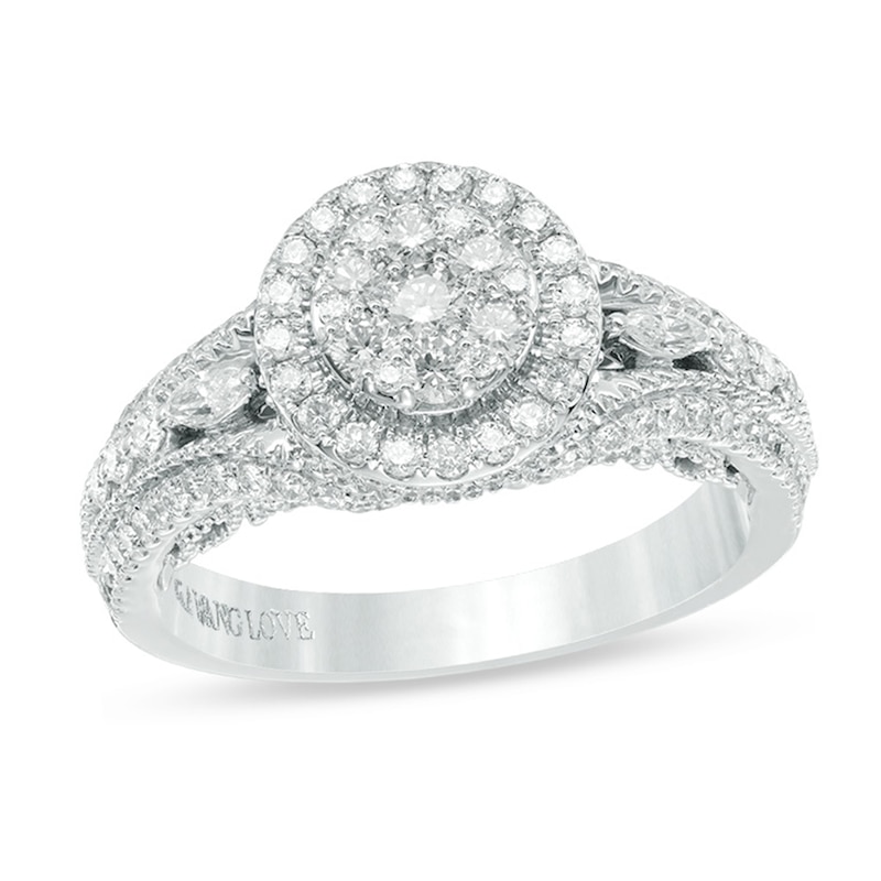 Main Image 1 of Vera Wang Love Collection 0.95 CT. T.W. Composite Diamond Vintage Style Split Shank Engagement Ring in 14K White Gold