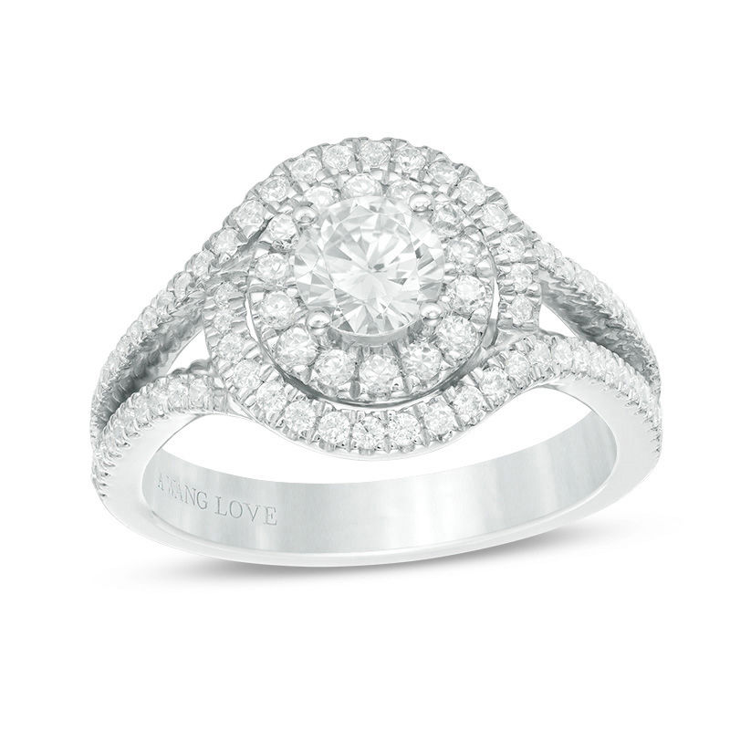 Vera Wang Love Collection 0.95 CT. T.W. Diamond Swirl Frame Split Shank Engagement Ring in 14K White Gold