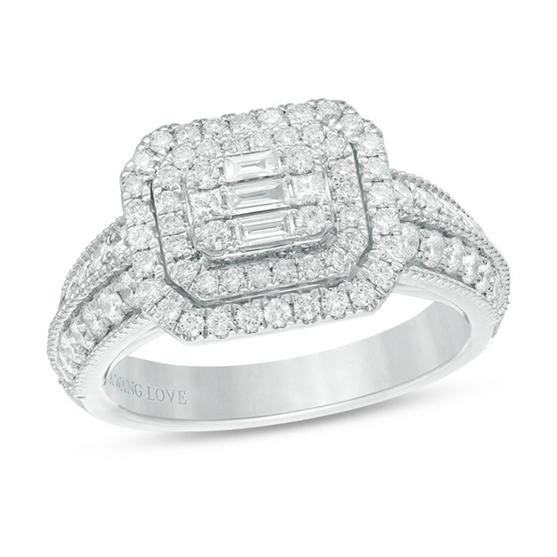 Vera Wang Love Collection 0.95 CT. T.W. Composite Diamond Octagonal Vintage Style Engagement Ring in 14K White Gold