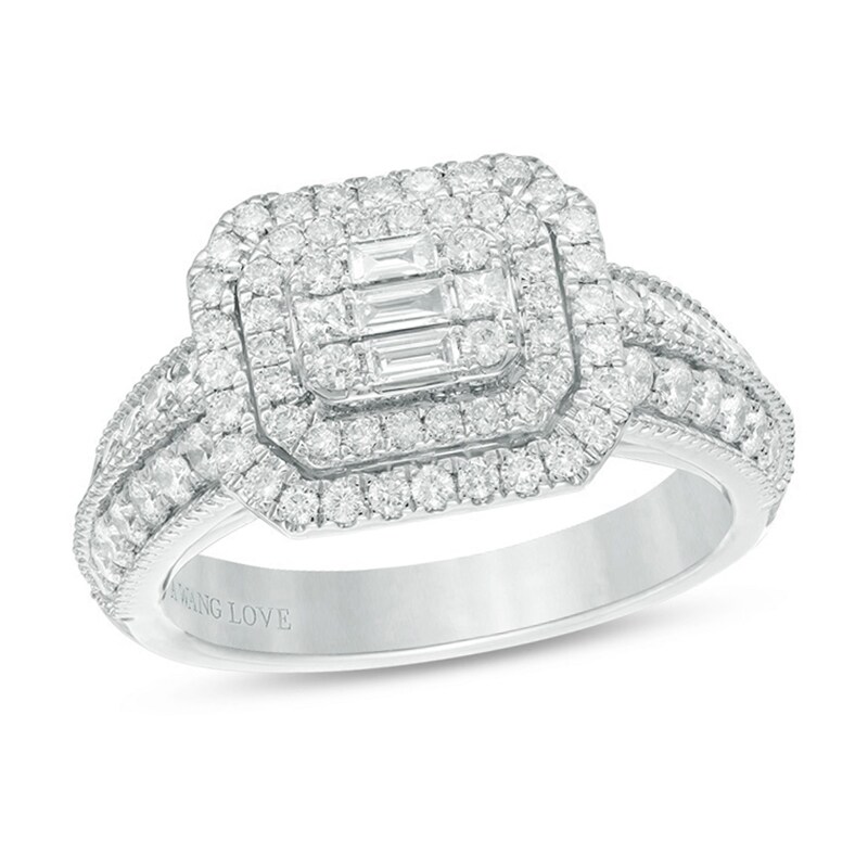 Main Image 1 of Vera Wang Love Collection 0.95 CT. T.W. Composite Diamond Octagonal Vintage Style Engagement Ring in 14K White Gold