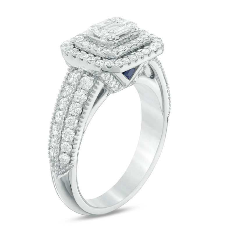 Vera Wang Love Collection 0.95 CT. T.W. Composite Diamond Octagonal Vintage Style Engagement Ring in 14K White Gold