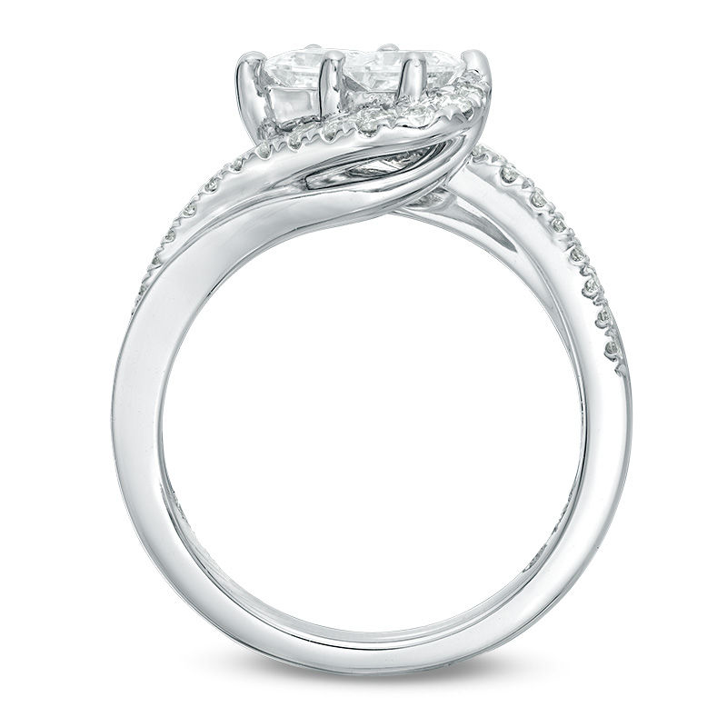 Main Image 2 of Ever Us™ 1.00 CT. T.W. Two-Stone Princess-Cut Diamond Tilted Bypass Frame Ring in 14K White Gold