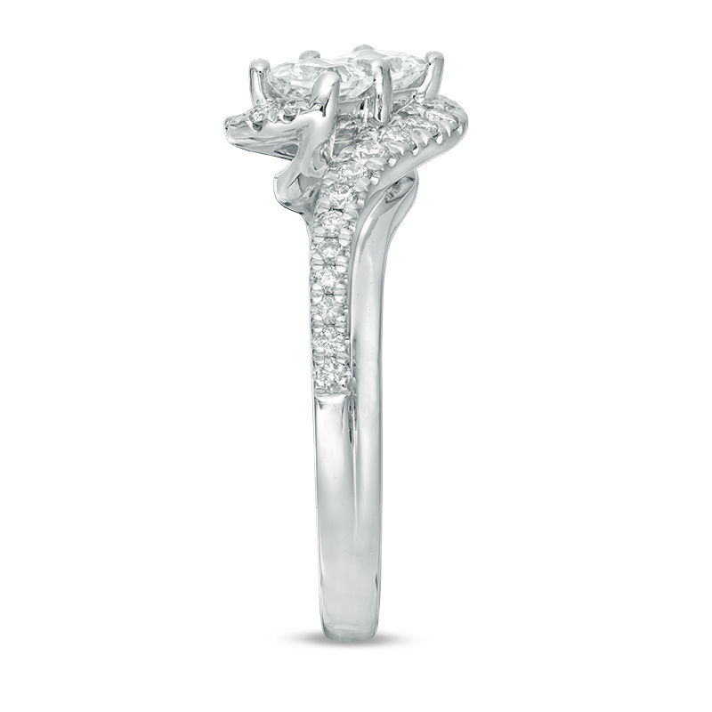 Main Image 3 of Ever Us™ 1.00 CT. T.W. Two-Stone Princess-Cut Diamond Tilted Bypass Frame Ring in 14K White Gold