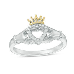 Diamond Accent Claddagh Ring in Sterling Silver and 14K Gold - Size 7