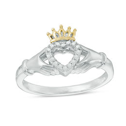 Diamond Accent Claddagh Ring in Sterling Silver and 14K Gold