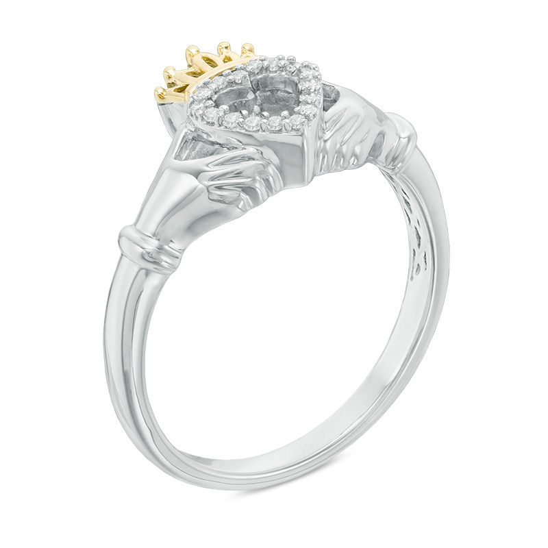 Main Image 2 of Diamond Accent Claddagh Ring in Sterling Silver and 14K Gold