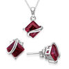 Thumbnail Image 1 of 6.0mm Princess-Cut Lab-Created Ruby Overlay Pendant and Stud Earrings Set in Sterling Silver