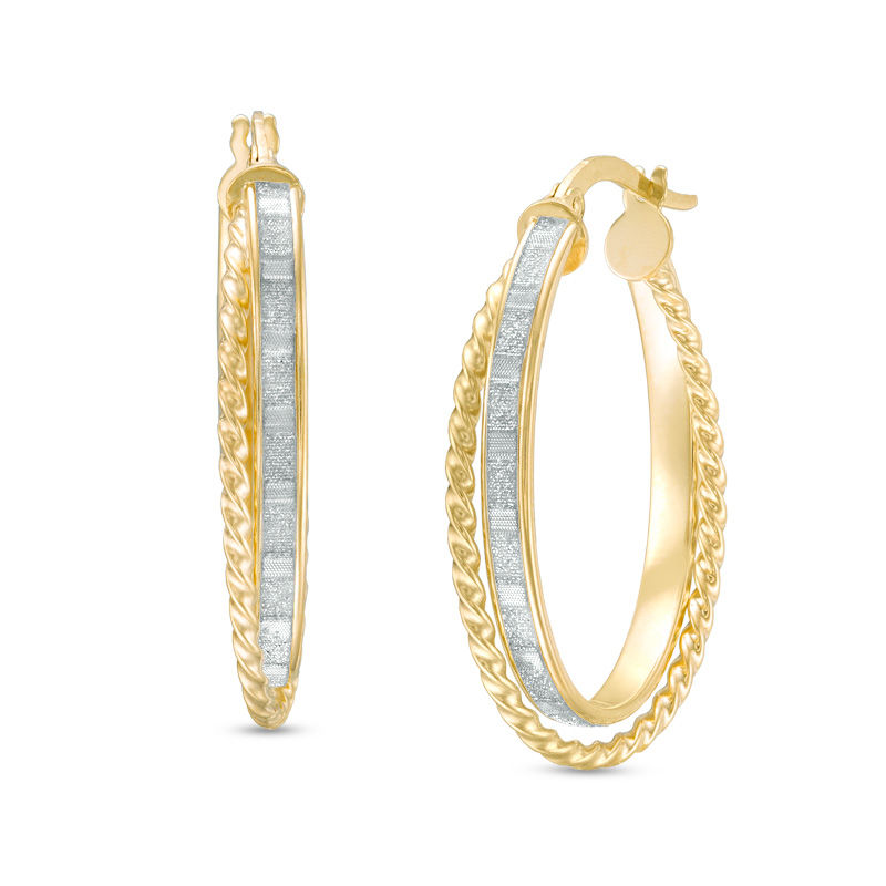 Italian Gold 21.0 x 31.0mm Glitter Enamel Rope Hoop Earrings in 14K Gold|Peoples Jewellers