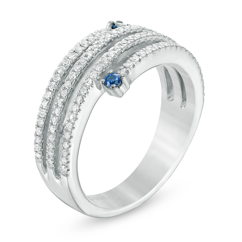 Vera Wang Love Collection 0.30 CT. T.W. Diamond and Blue Sapphire Multi-Row Spiral Ring in 14K White Gold