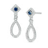 Thumbnail Image 0 of Vera Wang Love Collection 0.18 CT. T.W. Diamond and Princess-Cut Blue Sapphire Teardrop Earrings in Sterling Silver