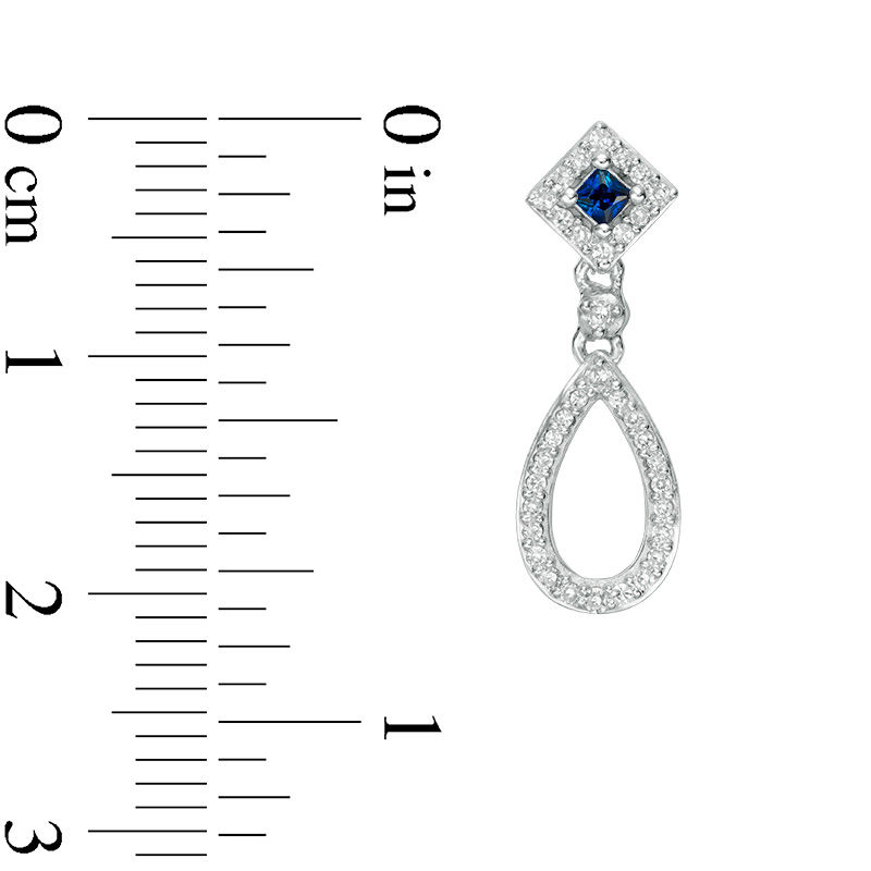 Vera Wang Love Collection 0.18 CT. T.W. Diamond and Princess-Cut Blue Sapphire Teardrop Earrings in Sterling Silver