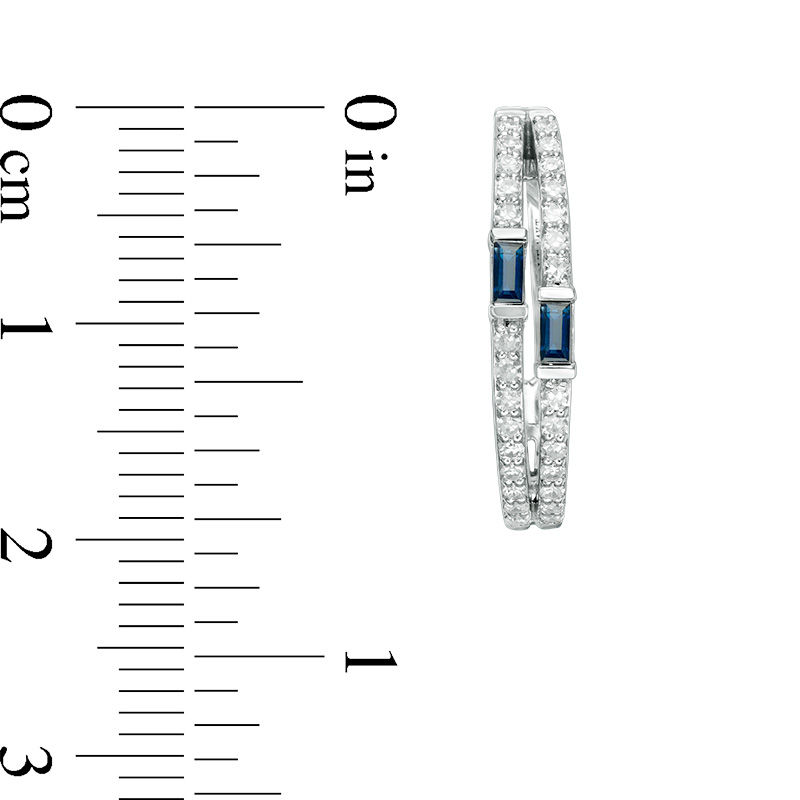 Vera Wang Love Collection Baguette Blue Sapphire and 0.37 CT. T.W. Diamond Double Hoop Earrings in 14K White Gold