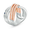 Thumbnail Image 2 of Vera Wang Love Collection 0.45 CT. T.W. Diamond Crossover Ring in Sterling Silver and 14K Rose Gold