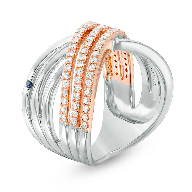Main Image 2 of Vera Wang Love Collection 0.45 CT. T.W. Diamond Crossover Ring in Sterling Silver and 14K Rose Gold