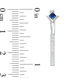 Vera Wang Love Collection Blue Sapphire and 0.18 CT. T.W. Diamond Stud Earrings with Drop Jackets in Sterling Silver