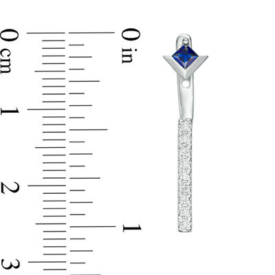 Vera Wang Love Collection Blue Sapphire and 0.18 CT. T.W. Diamond Stud Earrings with Drop Jackets in Sterling Silver