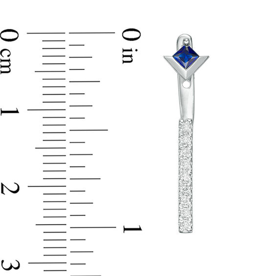 Vera Wang Love Collection Blue Sapphire and 0.18 CT. T.W. Diamond Stud Earrings with Drop Jackets in Sterling Silver