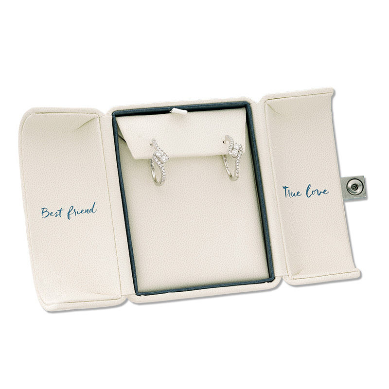 Main Image 2 of Ever Us™ 0.95 CT. T.W. Two-Stone Diamond Bypass Hoop Earrings in 14K White Gold