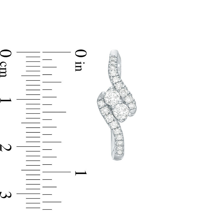 Main Image 3 of Ever Us™ 0.95 CT. T.W. Two-Stone Diamond Bypass Hoop Earrings in 14K White Gold