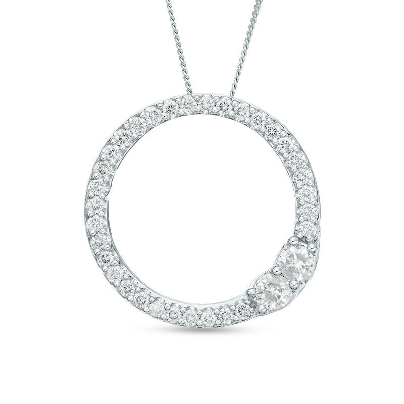 Ever Us™ 0.95 CT. T.W. Two-Stone Diamond Open Circle Pendant in 14K White Gold - 19"