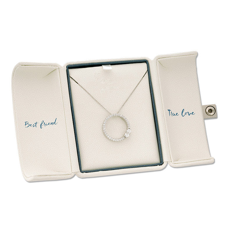 Main Image 3 of Ever Us™ 0.95 CT. T.W. Two-Stone Diamond Open Circle Pendant in 14K White Gold - 19"