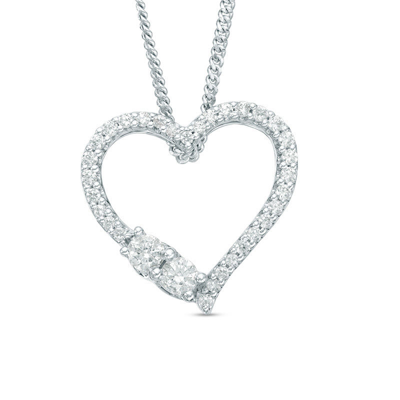 Ever Us™ 0.95 CT. T.W. Two-Stone Diamond Heart Pendant in 14K White Gold - 19"