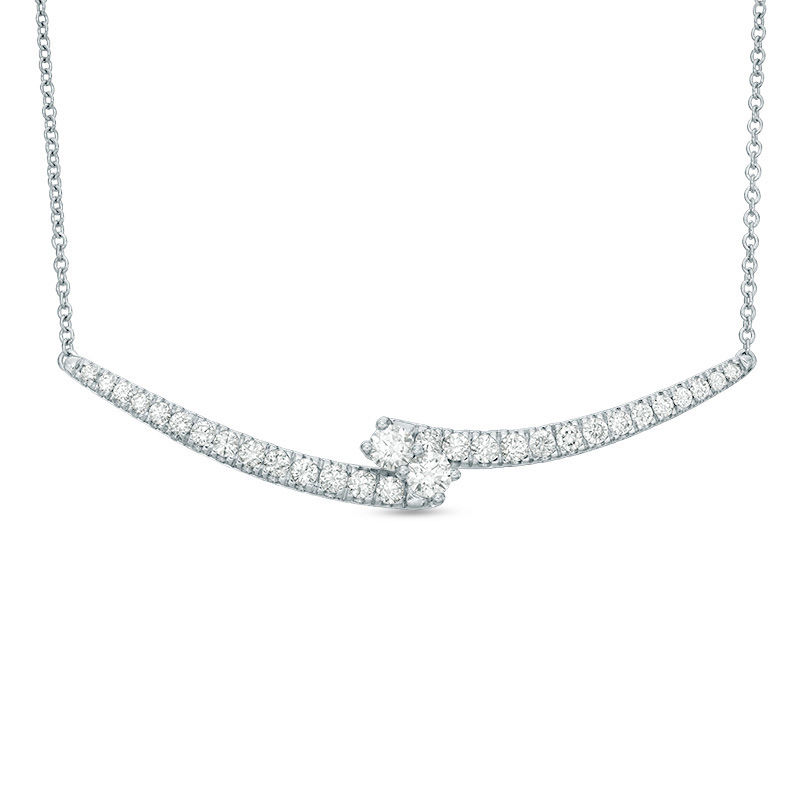 Ever Us™ 1.95 CT. T.W. Two-Stone Diamond Bypass Necklace in 14K White Gold - 19.25"