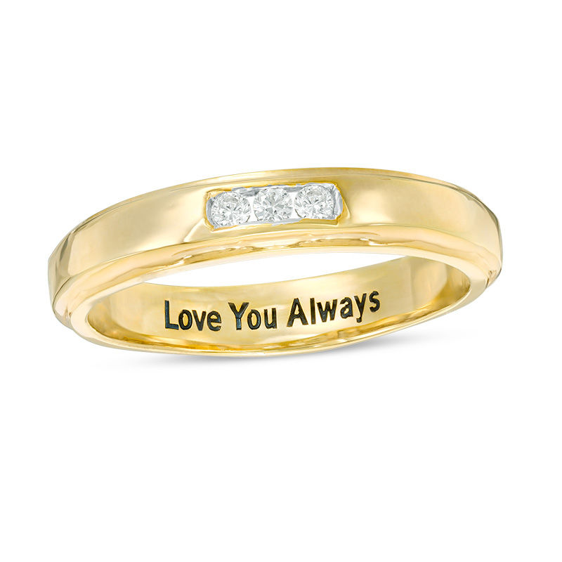 1/10 CT. T.W. Diamond Three Stone Wedding Band in 10K Gold (1 Line)