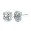 Thumbnail Image 1 of 5.0mm Cushion-Cut Aquamarine and Lab-Created White Sapphire Flower Frame Stud Earrings in Sterling Silver