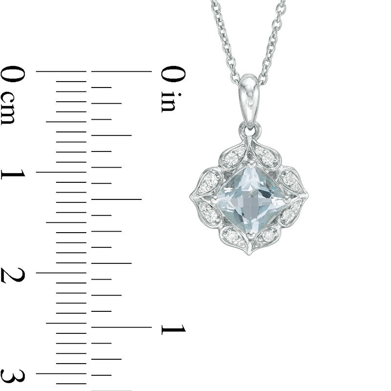 6.0mm Cushion-Cut Aquamarine and Lab-Created White Sapphire Flower Frame Pendant in Sterling Silver