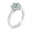 Thumbnail Image 1 of 6.0mm Cushion-Cut Aquamarine and Lab-Created White Sapphire Flower Frame Ring in Sterling Silver