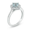 Thumbnail Image 2 of 6.0mm Cushion-Cut Aquamarine and Lab-Created White Sapphire Flower Frame Ring in Sterling Silver