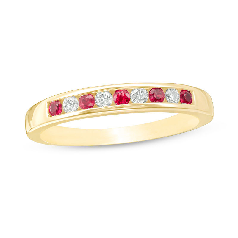 Garnet and 0.115 CT. T.W. Diamond Channel-Set Band in 10K Gold