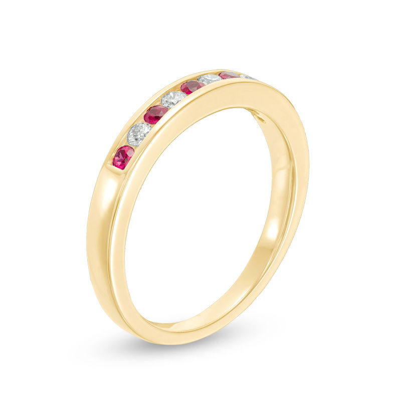 Garnet and 0.115 CT. T.W. Diamond Channel-Set Band in 10K Gold