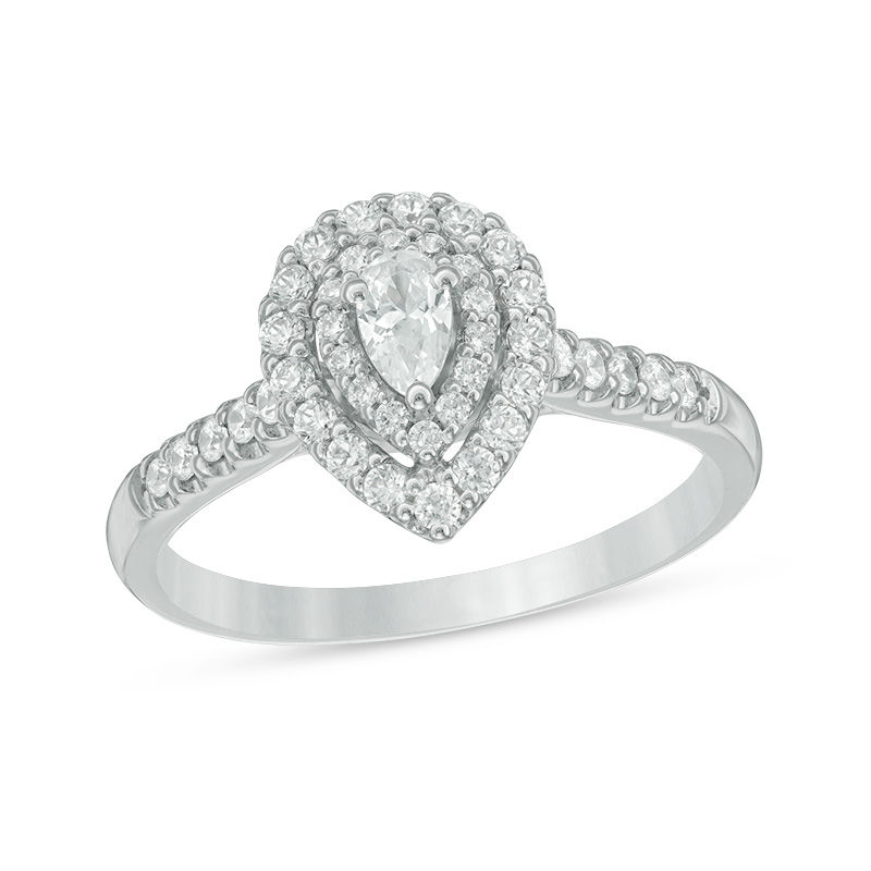 0.45 CT. T.W. Pear-Shaped Diamond Double Frame Engagement Ring in 14K White Gold|Peoples Jewellers