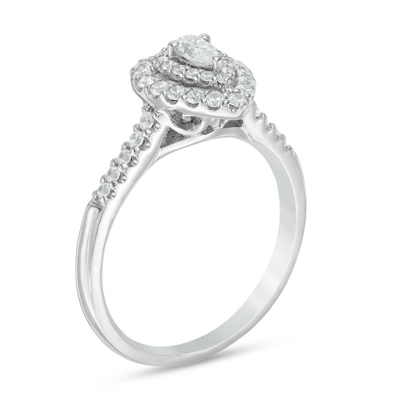 0.45 CT. T.W. Pear-Shaped Diamond Double Frame Engagement Ring in 14K White Gold|Peoples Jewellers