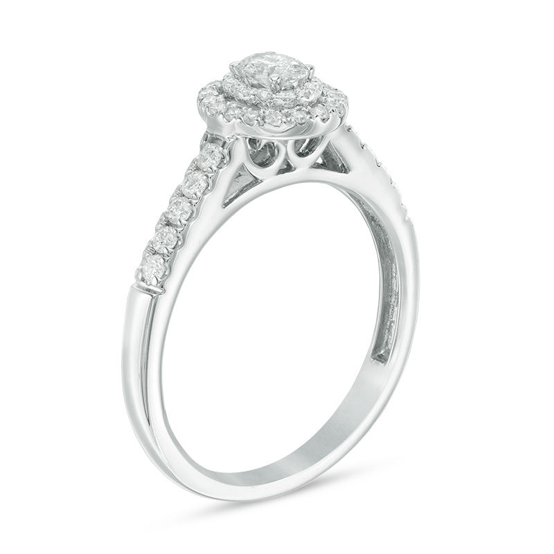 0.45 CT. T.W. Oval Diamond Double Frame Engagement Ring in 14K White Gold