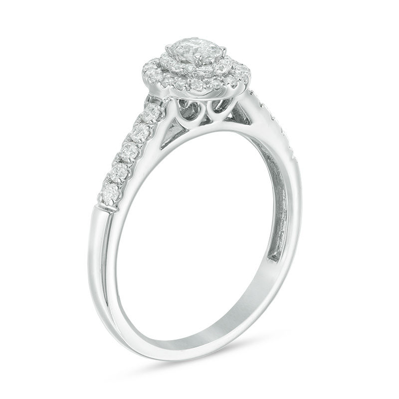 Main Image 2 of 0.45 CT. T.W. Oval Diamond Double Frame Engagement Ring in 14K White Gold