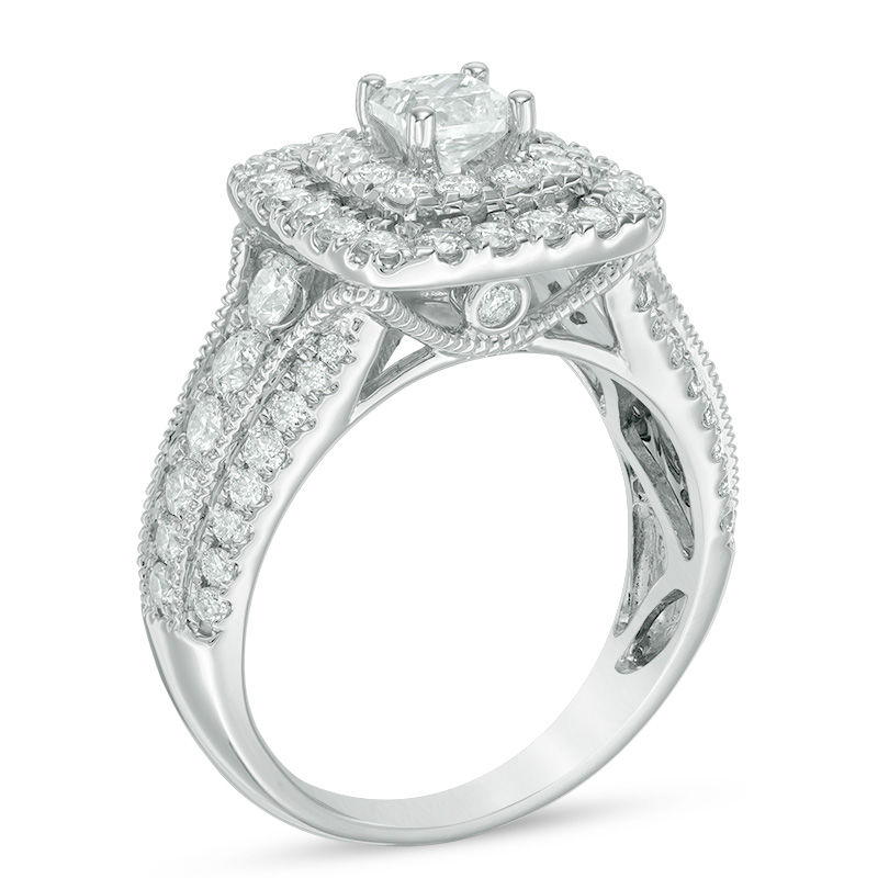 2.00 CT. T.W. Princess-Cut Diamond Double Frame Vintage-Style Engagement Ring in 14K White Gold