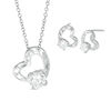 Thumbnail Image 1 of Lab-Created White Sapphire Diamond-Cut Heart Pendant and Stud Earrings Set in Sterling Silver