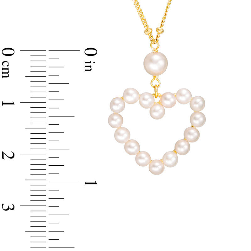 3.0-5.0mm Cultured Freshwater Pearl Heart Outline Necklace in Sterling Silver with 18K Gold Plate