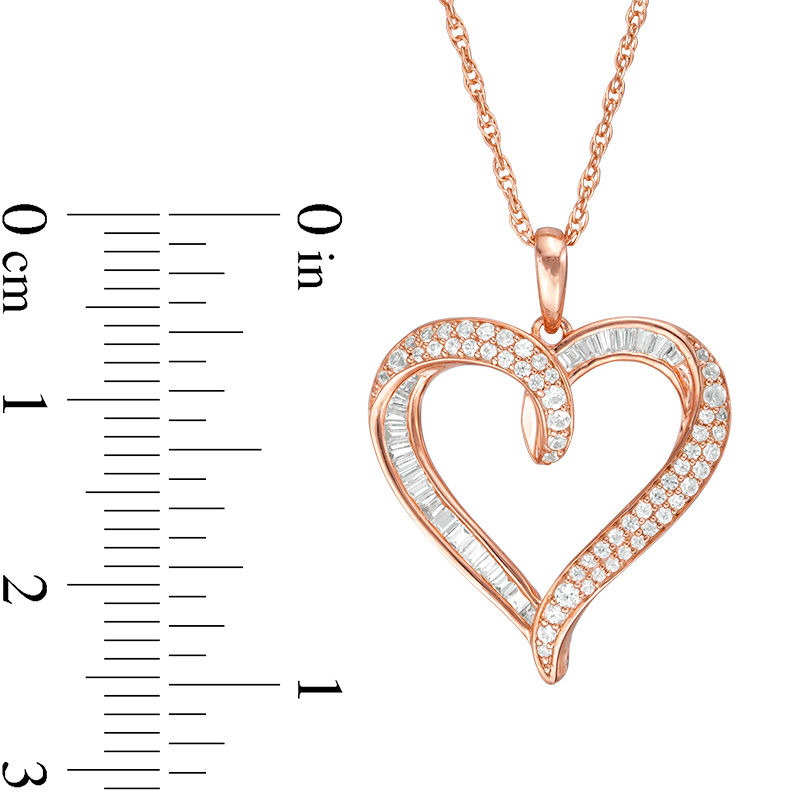 Main Image 2 of Baguette and Round Lab-Created White Sapphire Looping Heart Pendant in Sterling Silver with 14K Rose Gold Plate