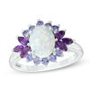 Oval Lab-Created Opal, Amethyst and Tanzanite Floral Ring in Sterling Silver