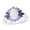 Thumbnail Image 0 of Oval Lab-Created Opal, Amethyst and Tanzanite Floral Ring in Sterling Silver