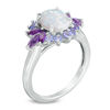 Oval Lab-Created Opal, Amethyst and Tanzanite Floral Ring in Sterling Silver